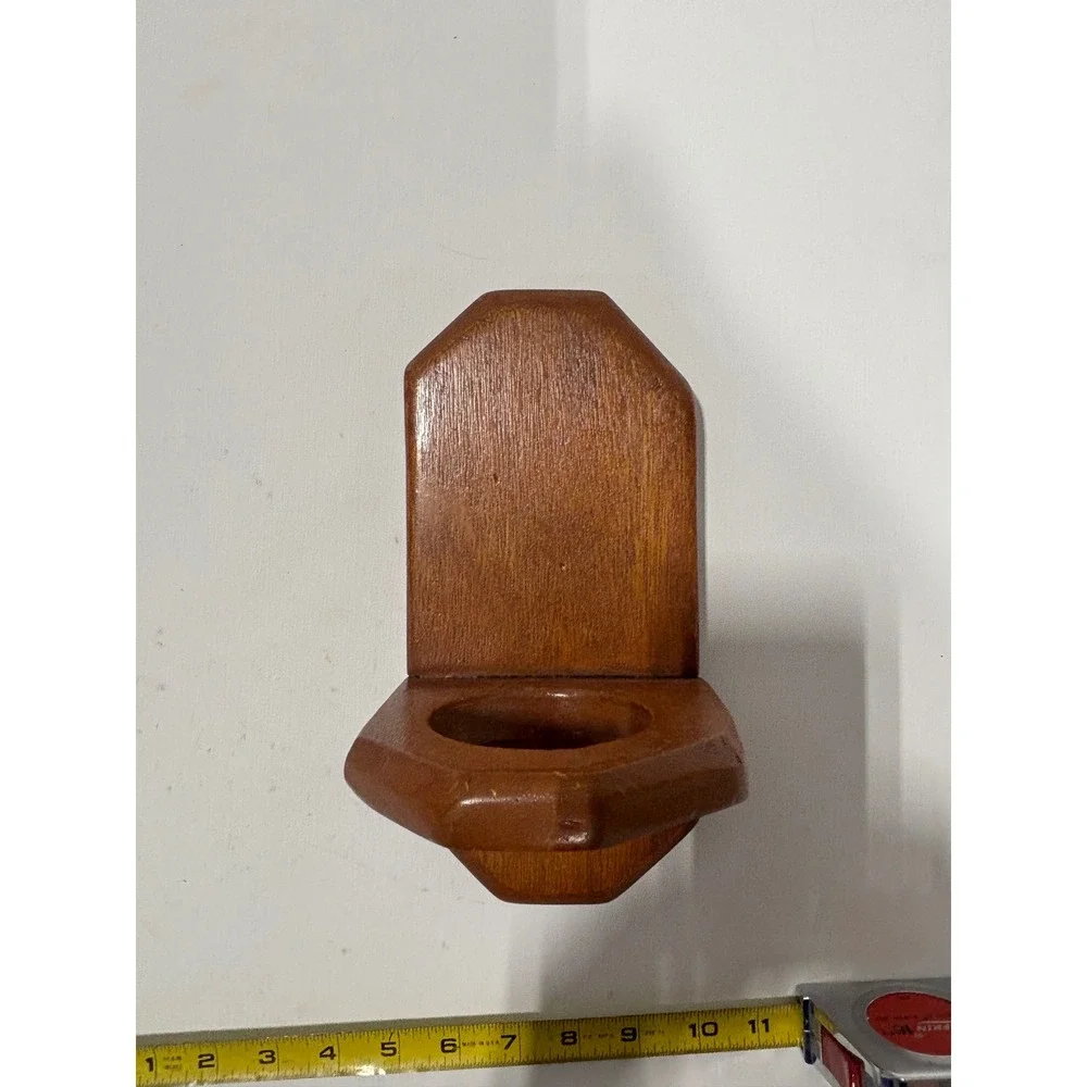 Vintage Handcrafted Wood Wall Sconce‎ Candle Holder Rustic Oak Finish Geometric